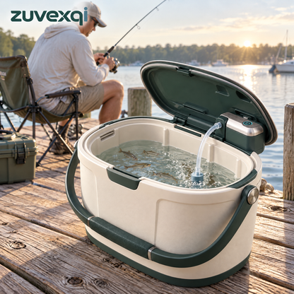 zuvexqi AeroBait Aerating Live Bait Bucket — in-use setting