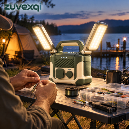 zuvexqi DockVolt Folding Fishing Work Light & Power Station — in-use setting