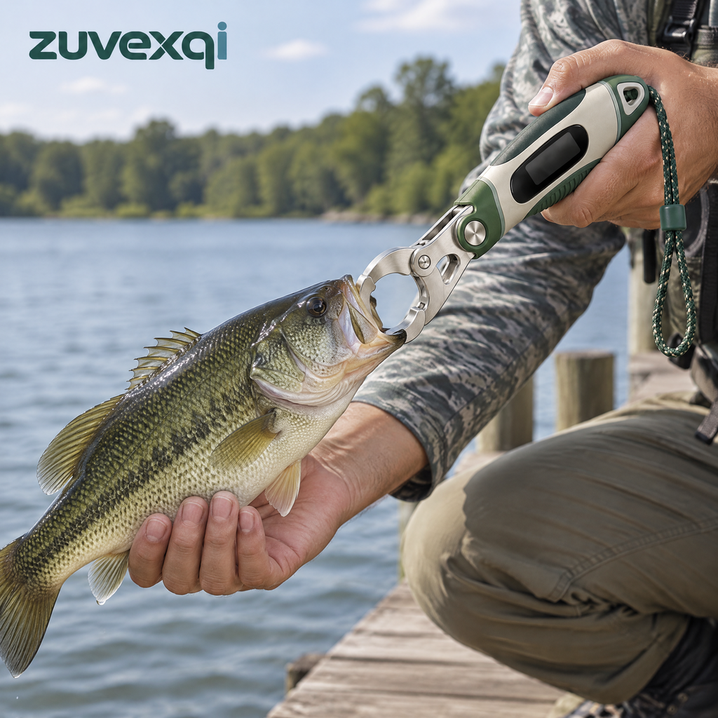 zuvexqi GripSense Digital Fish Lip Gripper & Scale — in-use setting