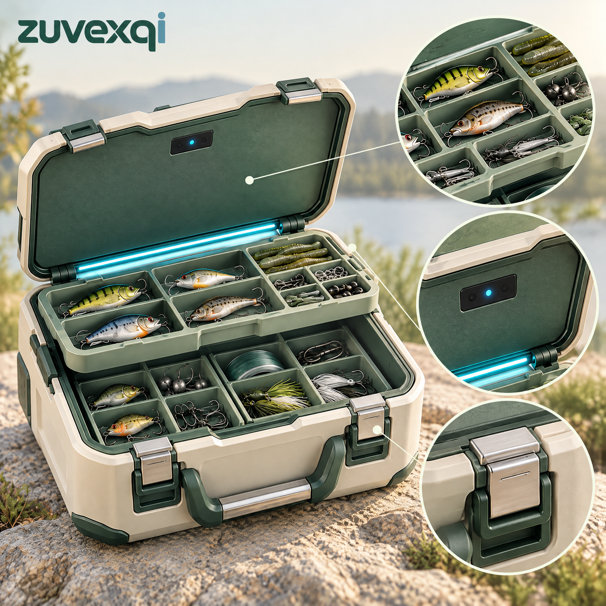 zuvexqi TackleNest Illuminated Modular Fishing Tackle Box — design details