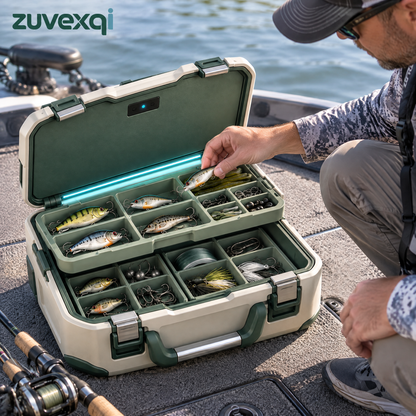 zuvexqi TackleNest Illuminated Modular Fishing Tackle Box — in-use setting