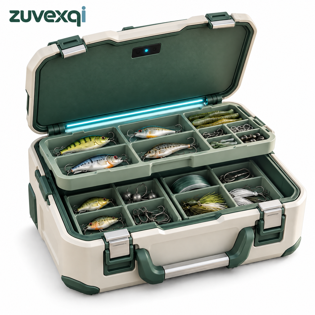 zuvexqi TackleNest Illuminated Modular Fishing Tackle Box — white background