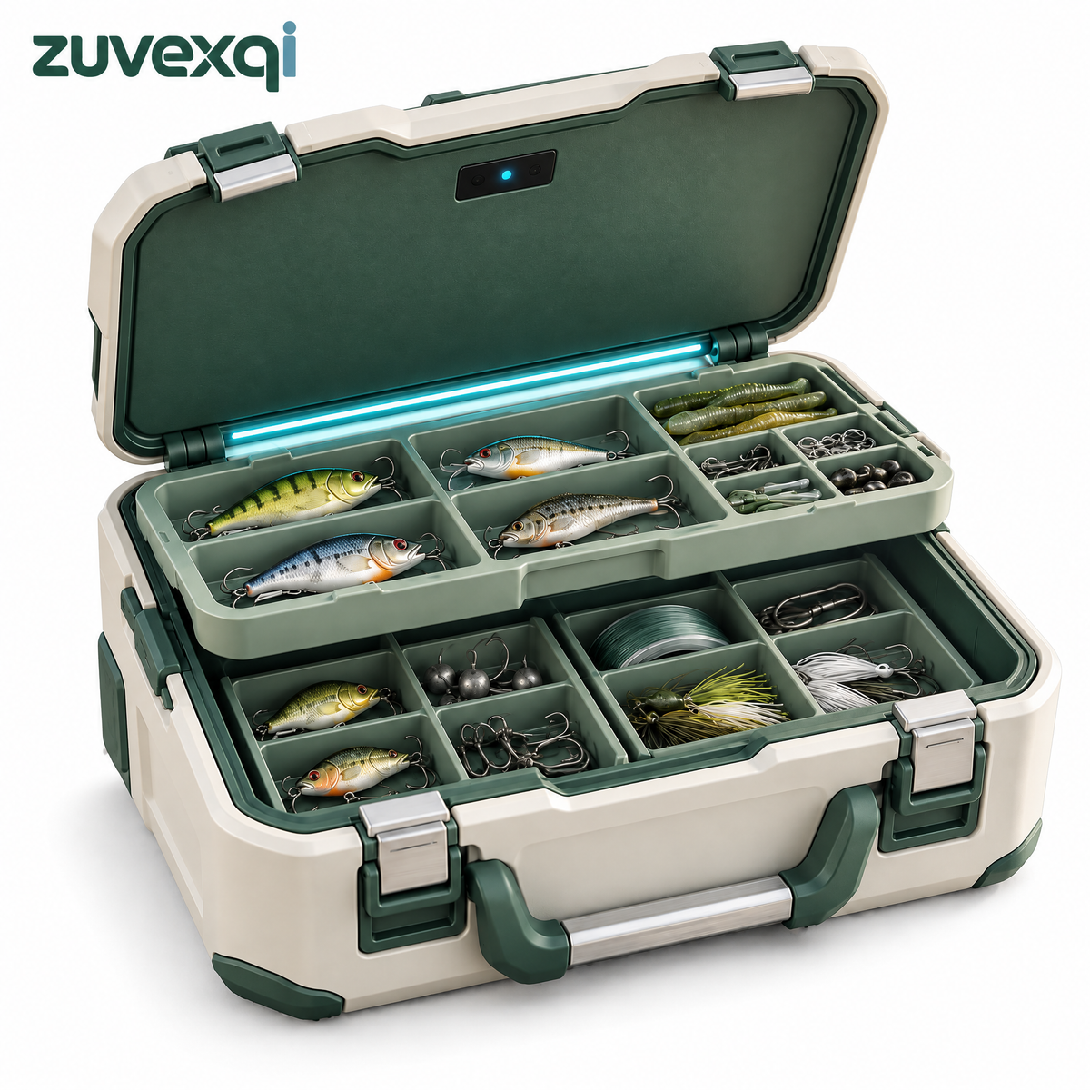 zuvexqi TackleNest Illuminated Modular Fishing Tackle Box — white background