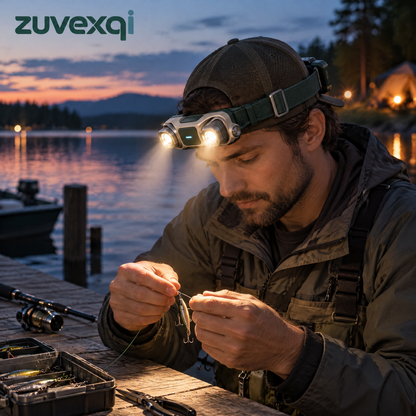 zuvexqi TrailBeam Dual-Light Fishing Headlamp — in-use setting